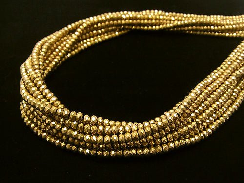 [Video] Magnetic! Hematite Faceted Button Rondelle 4 x 4 mm x 3 mm gold coating 1 strand beads (aprx.15 inch / 38 cm)