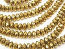 Hematite Faceted Button Rondelle 8 x 8 mm x 5 mm gold coating half or 1 strand beads (aprx.15 inch / 38 cm)