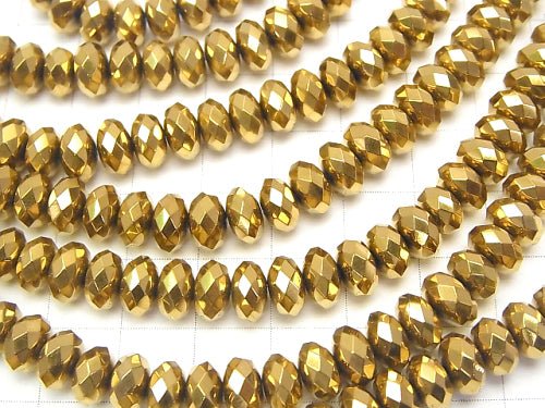 Hematite Faceted Button Roundel 8 x 8 mm x 5 mm gold coating half or 1 strand beads (aprx.15 inch / 38 cm)