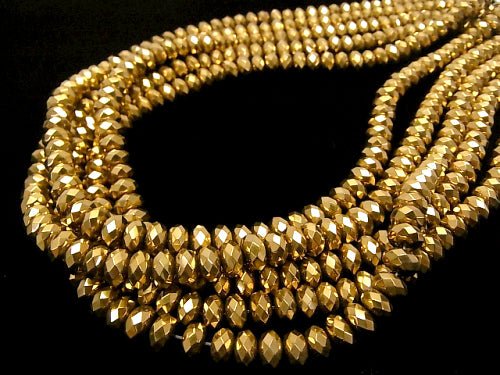 Hematite Faceted Button Rondelle 8 x 8 mm x 5 mm gold coating half or 1 strand beads (aprx.15 inch / 38 cm)
