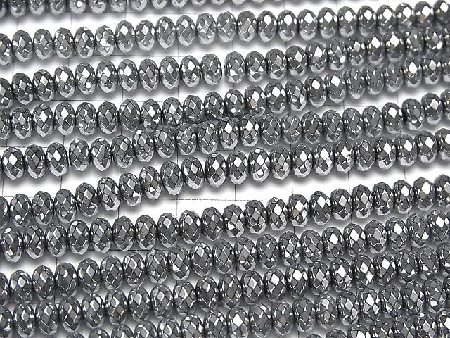 [Video] Hematite Faceted Button Rondelle 6x6x4mm Silver coating 1strand beads (aprx.15inch/38cm)