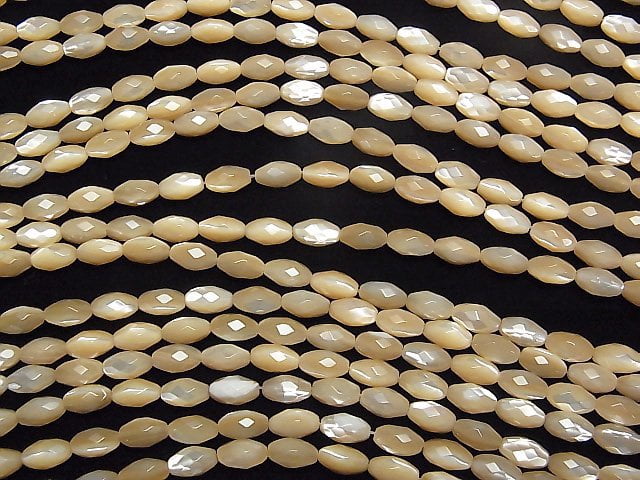 [Video]Mother of Pearl MOP Beige Faceted Rice 8x4x4mm 1strand beads (aprx.15inch/36cm)