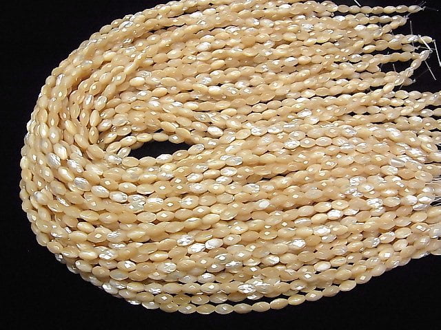 [Video]Mother of Pearl MOP Beige Faceted Rice 8x4x4mm 1strand beads (aprx.15inch/36cm)