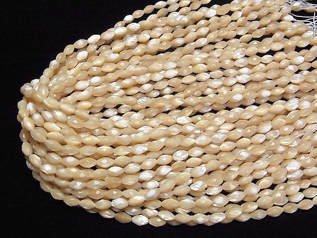 [Video]Mother of Pearl MOP Beige Faceted Rice 9x6x6mm 1strand beads (aprx.15inch/37cm)