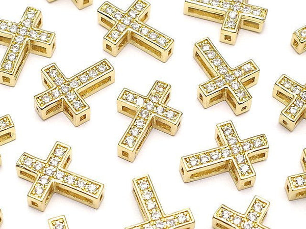 Metal parts 13x9.5mm Cross Gold color (with CZ) 1pc