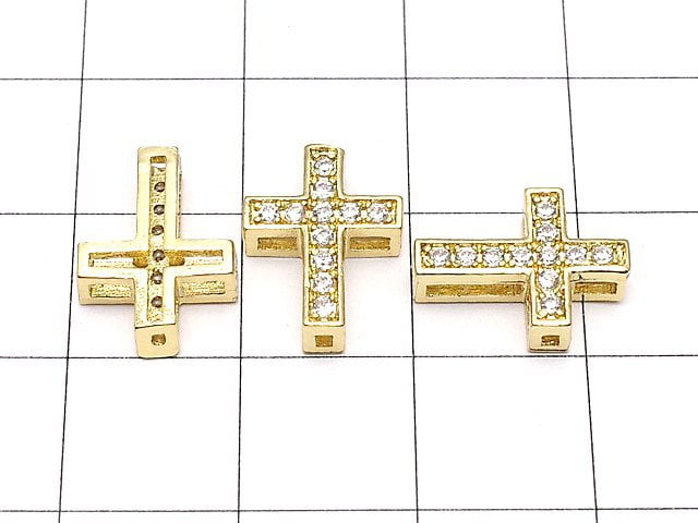 Metal parts 13x9.5mm Cross Gold color (with CZ) 1pc