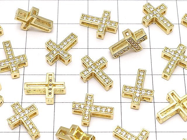 Metal parts 13x9.5mm Cross Gold color (with CZ) 1pc