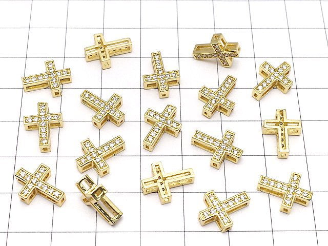 Metal parts 13x9.5mm Cross Gold color (with CZ) 1pc