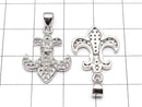 Metal Parts with CZ Lily's Emblem Fleur Motif Pendant 21 x 16 Silver Color 1 pc
