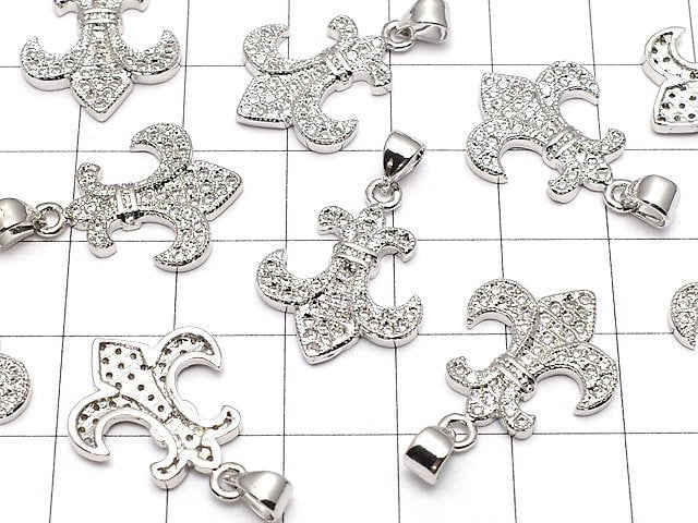 Metal Parts with CZ Lily's Emblem Fleur Motif Pendant 21 x 16 Silver Color 1 pc