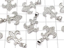 Metal Parts with CZ Lily's Emblem Fleur Motif Pendant 21 x 16 Silver Color 1 pc