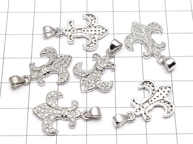 Metal Parts with CZ Lily's Emblem Fleur Motif Pendant 21 x 16 Silver Color 1 pc
