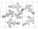 Metal Parts with CZ Lily's Emblem Fleur Motif Pendant 21 x 16 Silver Color 1 pc