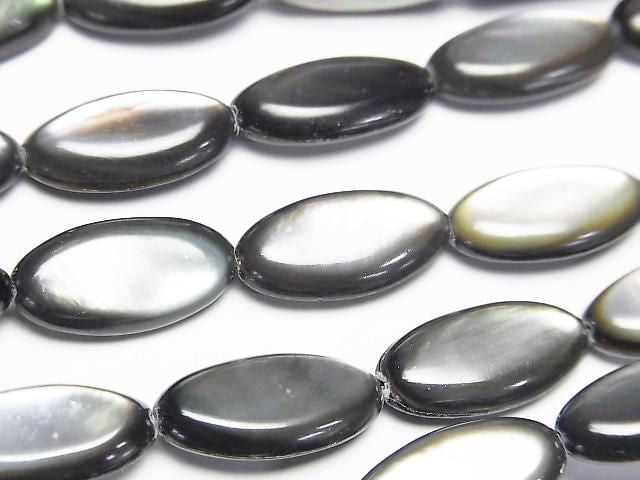 [Video] High-quality Black-lip Oyster Shell (Oval 16x8mm Half or 1-Strand Beads) (approx. 15 inches/36 cm)