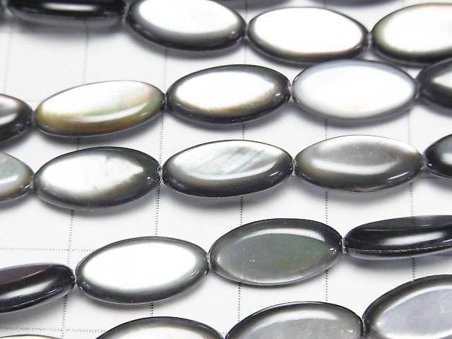 [Video] High-quality Black-lip Oyster Shell (Oval 16x8mm Half or 1-Strand Beads) (approx. 15 inches/36 cm)