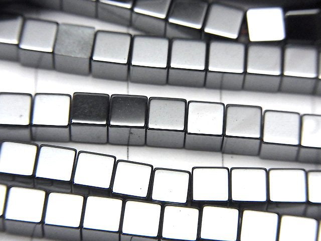 [Video] Hematite  Cube 4x4x4mm 1strand beads (aprx.15inch/38cm)