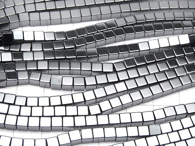 [Video] Hematite  Cube 4x4x4mm 1strand beads (aprx.15inch/38cm)