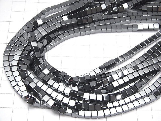 [Video] Hematite  Cube 4x4x4mm 1strand beads (aprx.15inch/38cm)