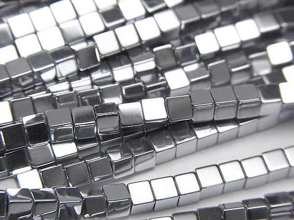 [Video] Hematite Cube 3x3x3mm Silver Coated 1strand beads (aprx.15inch/38cm)