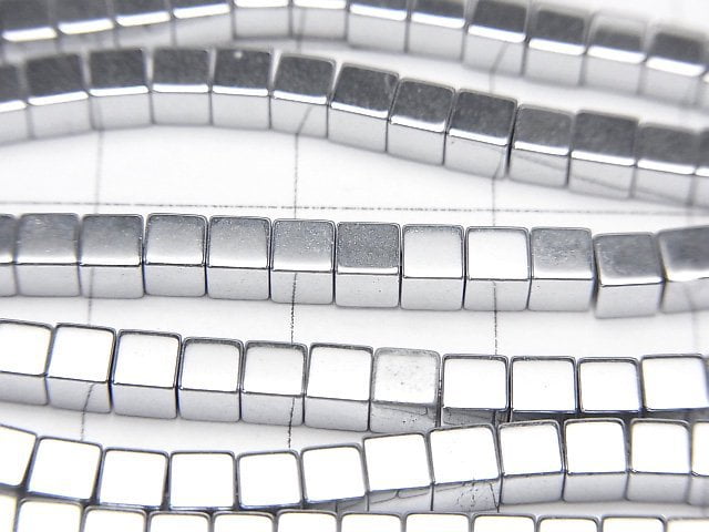 [Video] Hematite Cube 3x3x3mm Silver Coated 1strand beads (aprx.15inch/38cm)