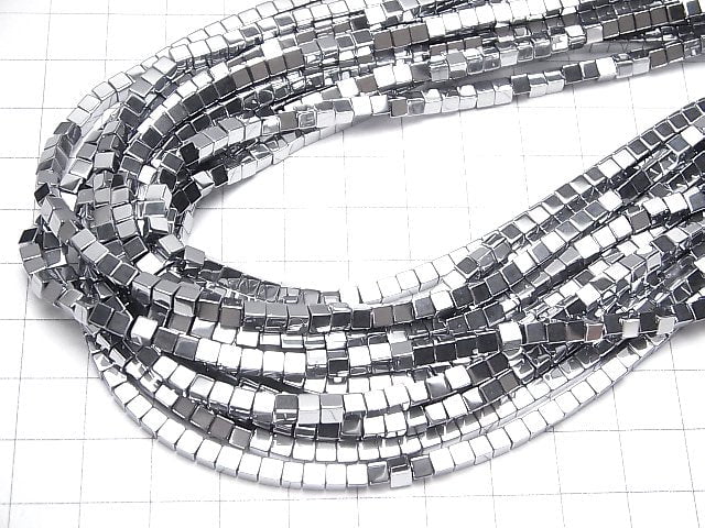 [Video] Hematite Cube 3x3x3mm Silver Coated 1strand beads (aprx.15inch/38cm)