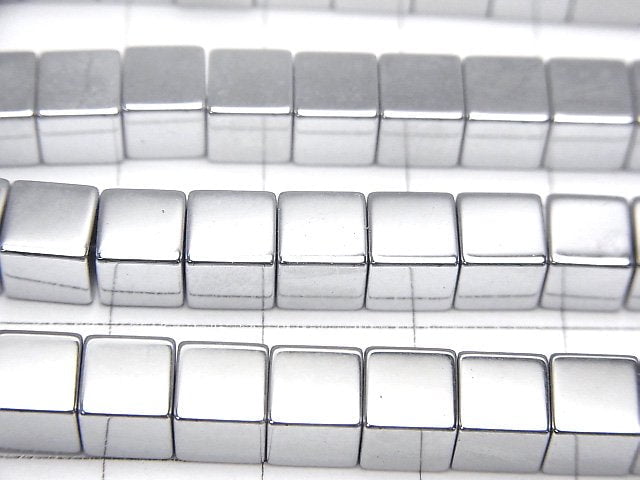 [Video] Hematite Cube 6 x 6 mm x 6 mm Silver coating 1 strand beads (aprx.15 inch / 37 cm)