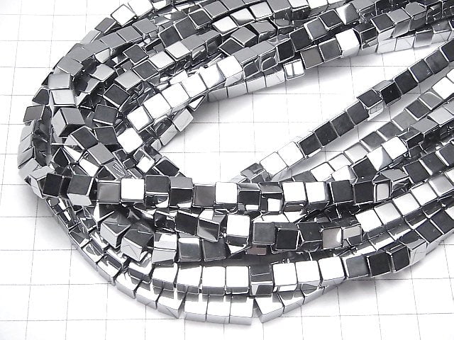 [Video] Hematite Cube 6 x 6 mm x 6 mm Silver coating 1 strand beads (aprx.15 inch / 37 cm)