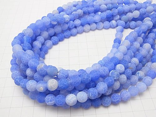 Frost Blue Color Agate Round 8mm Antique Finish 1strand beads (aprx.15inch/36cm)