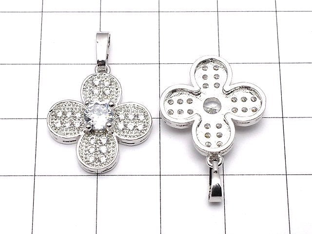 Flower motif with Metal Parts CZ Pendant 18 x 18 Silver color 1 pc $3.39!