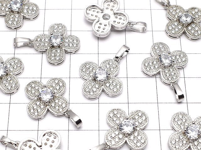 Flower motif with Metal Parts CZ Pendant 18 x 18 Silver color 1 pc $3.39!