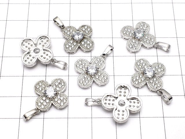 Flower motif with Metal Parts CZ Pendant 18 x 18 Silver color 1 pc $3.39!