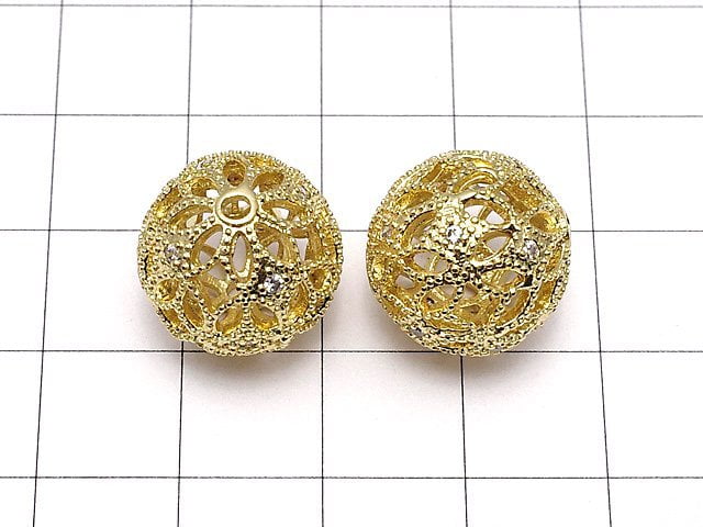 Metal Parts watermark patterned round 15 mm gold color w / CZ 1 pc $2.79!