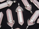 Rose Quartz AA++ Double Point Pendant 32x8x8mm Silver color 3pcs