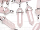 Rose Quartz AA++ Double Point Pendant 32x8x8mm Silver color 3pcs