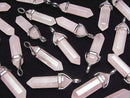 Rose Quartz AA++ Double Point Pendant 32x8x8mm Silver color 3pcs