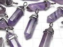 Amethyst AA++ Double Point Pendant 32x8x8mm Silver Color 3pcs