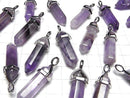 Amethyst AA++ Double Point Pendant 32x8x8mm Silver Color 3pcs