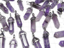 Amethyst AA++ Double Point Pendant 32x8x8mm Silver Color 3pcs