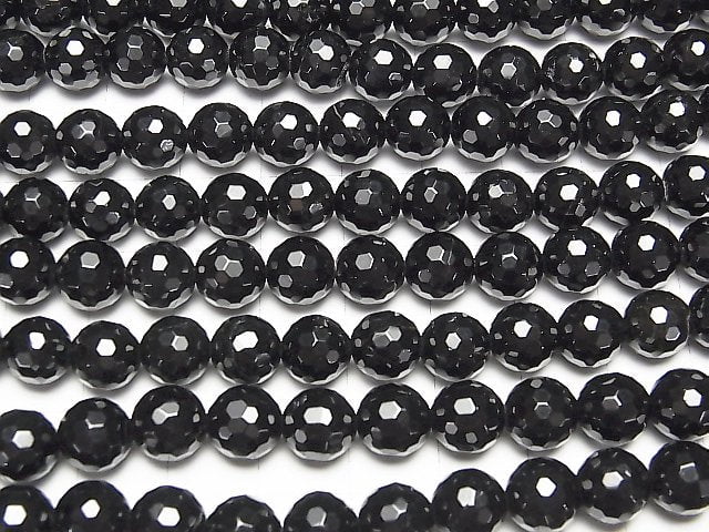 [Video] Black Tourmaline AAA 128 Faceted Round 8 mm half or 1 strand beads (aprx.15 inch / 38 cm)