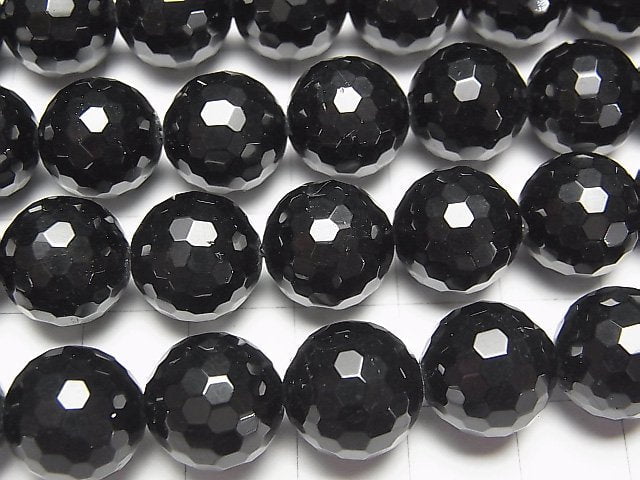 [Video] Black Tourmaline AAA 128 Faceted Round 12 mm half or 1 strand beads (aprx.15 inch / 37 cm)