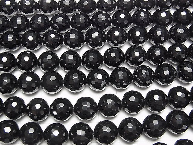 [Video] Black Tourmaline AAA 128 Faceted Round 12 mm half or 1 strand beads (aprx.15 inch / 37 cm)