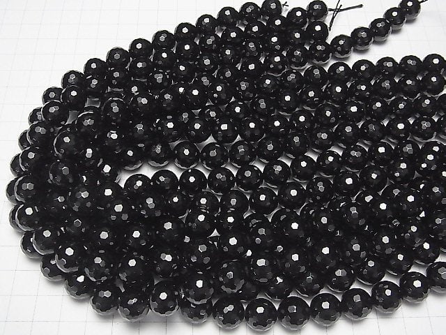 [Video] Black Tourmaline AAA 128 Faceted Round 12 mm half or 1 strand beads (aprx.15 inch / 37 cm)