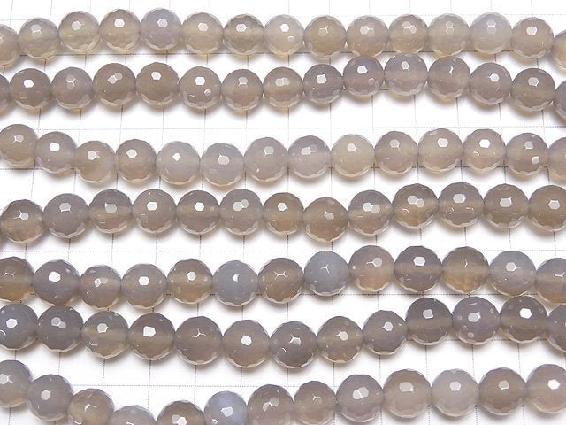 Gray Onyx AAA 128 Faceted Round 10 mm half or 1 strand beads (aprx.15 inch / 36 cm)