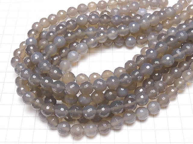 Gray Onyx AAA 128 Faceted Round 10 mm half or 1 strand beads (aprx.15 inch / 36 cm)