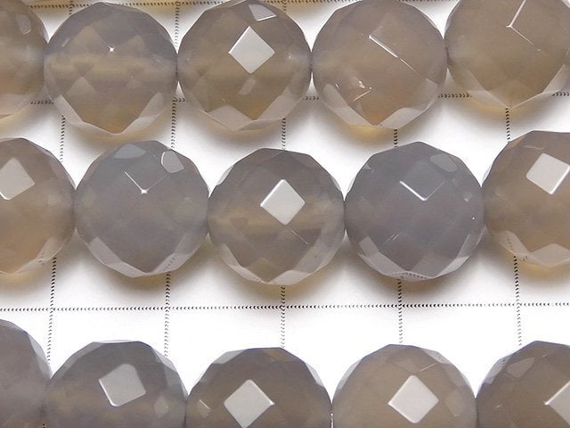 Gray Onyx AAA 64 Faceted Round 12 mm half or 1 strand beads (aprx. 15 inch / 36 cm)