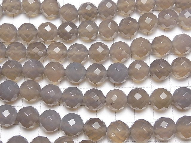 Gray Onyx AAA 64 Faceted Round 12 mm half or 1 strand beads (aprx. 15 inch / 36 cm)