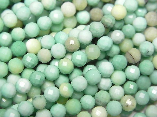 [Video] High Quality! Natural color Green Chalcedony Faceted Round 4mm half or 1-strand beads (approx. 15 inches/38 cm)