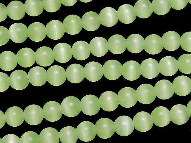 [Video] Pastel Green Color Cat's Eye (Glass) Round 4mm 1strand beads (aprx.15inch / 38cm)