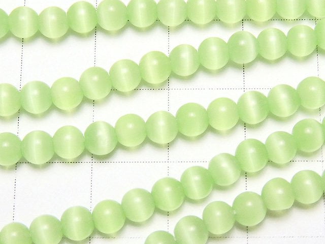 [Video] Pastel Green Color Cat's Eye (Glass) Round 4mm 1strand beads (aprx.15inch / 38cm)