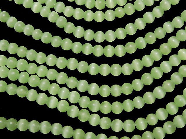 [Video] Pastel green color Cat's Eye Round 4mm 1strand beads (aprx.15inch/36cm)